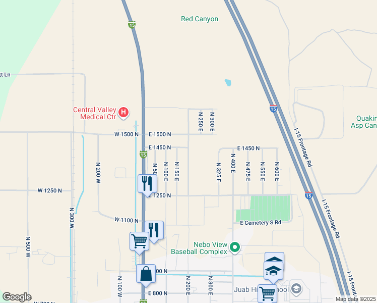 map of restaurants, bars, coffee shops, grocery stores, and more near 1581 North 200 East in Nephi