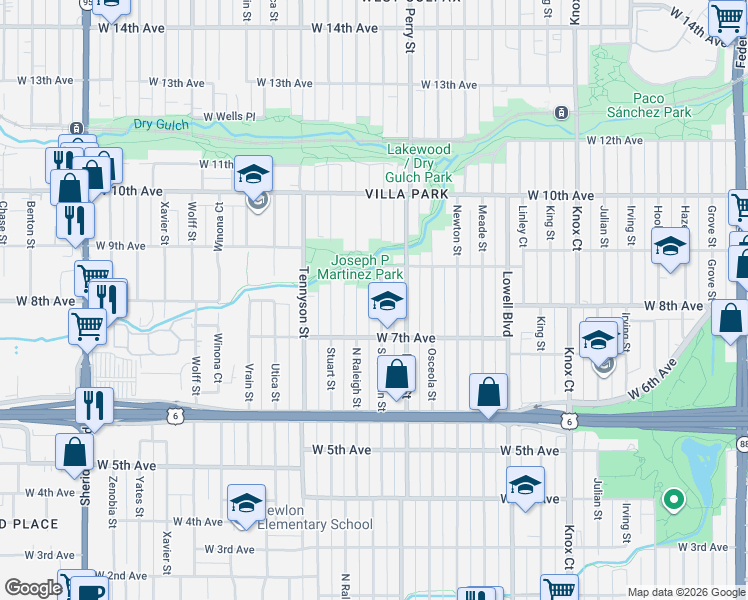 map of restaurants, bars, coffee shops, grocery stores, and more near 734 Quitman Street in Denver