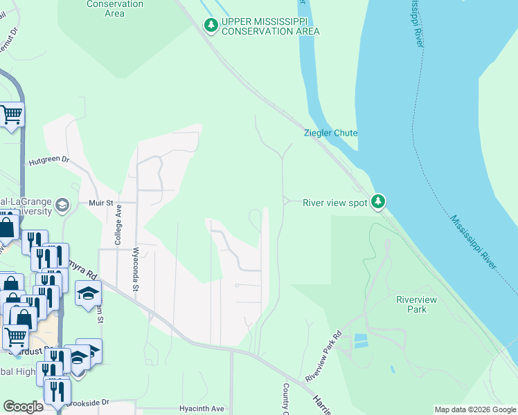 map of restaurants, bars, coffee shops, grocery stores, and more near 260 Gala Drive in Hannibal