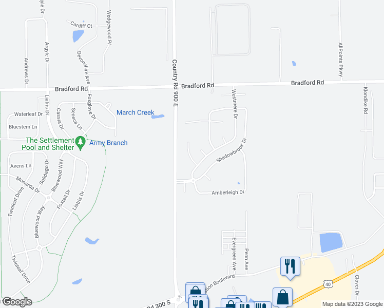 map of restaurants, bars, coffee shops, grocery stores, and more near 2301 Edgewater Circle in Plainfield