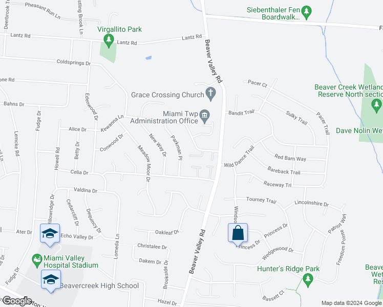 map of restaurants, bars, coffee shops, grocery stores, and more near 1442 Ticonderoga Court in Dayton
