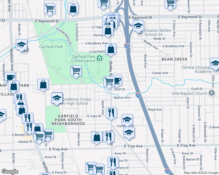 map of restaurants, bars, coffee shops, grocery stores, and more near 1039 Willow Drive in Indianapolis