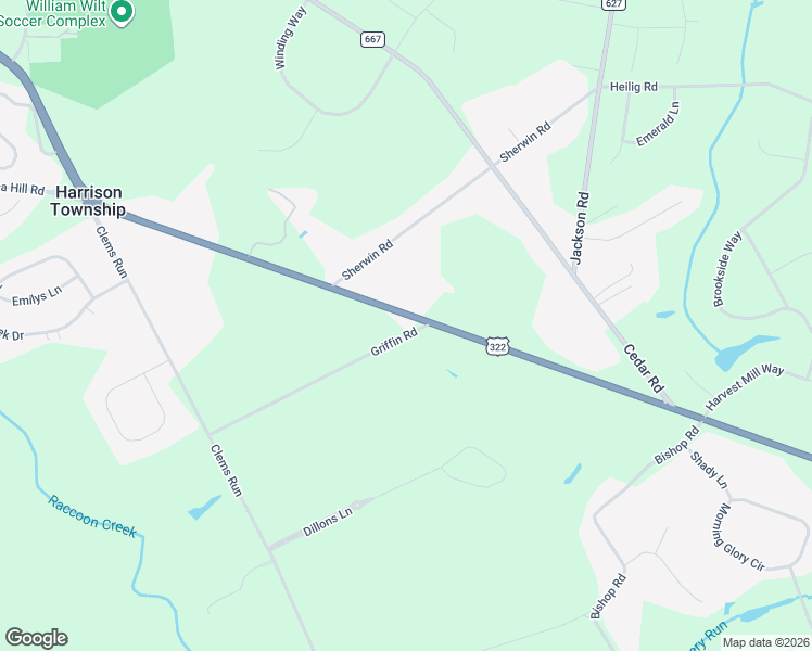 map of restaurants, bars, coffee shops, grocery stores, and more near 100 Griffin Road in Harrison Township