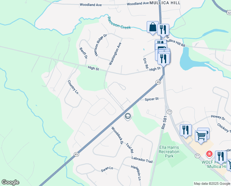 map of restaurants, bars, coffee shops, grocery stores, and more near 58 Woodstown Road in Harrison Township