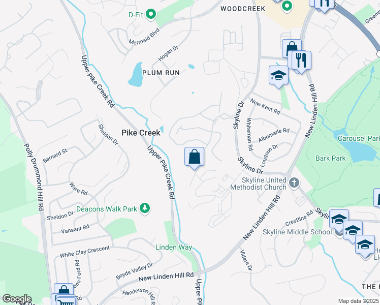 map of restaurants, bars, coffee shops, grocery stores, and more near 3224 Champions Drive in Wilmington