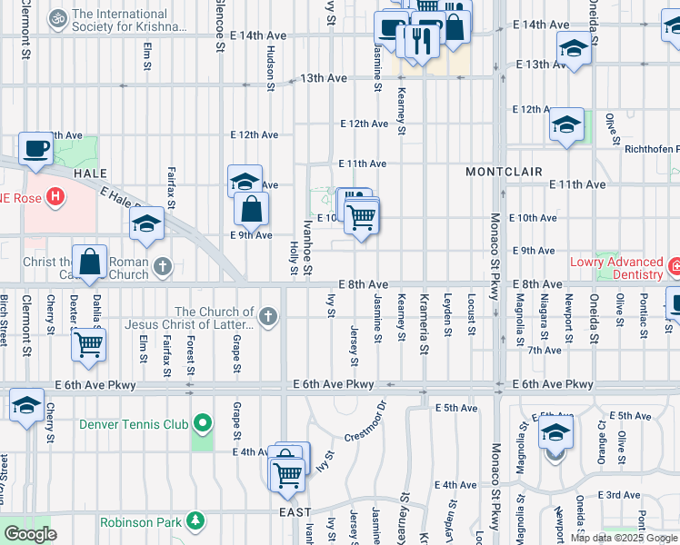 map of restaurants, bars, coffee shops, grocery stores, and more near 833 Jersey Street in Denver