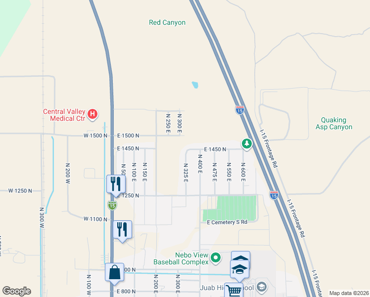 map of restaurants, bars, coffee shops, grocery stores, and more near 1449 North 325 East in Nephi