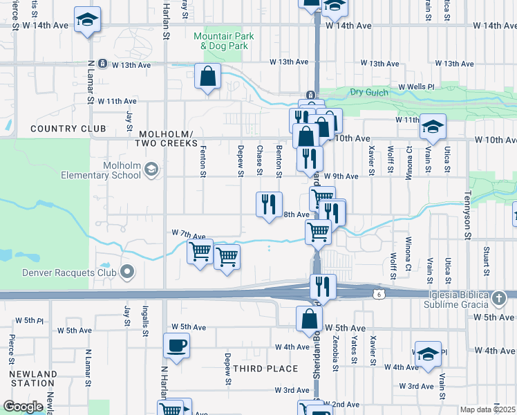 map of restaurants, bars, coffee shops, grocery stores, and more near 861 Chase Street in Lakewood