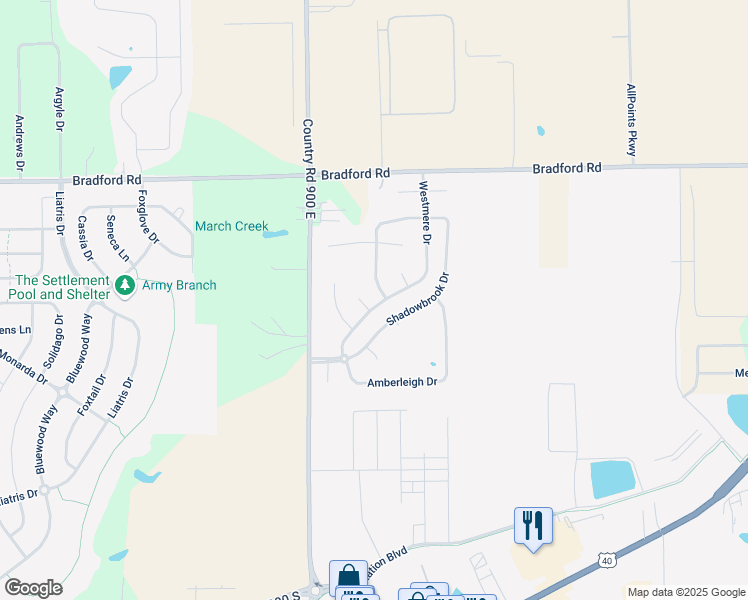 map of restaurants, bars, coffee shops, grocery stores, and more near 2312 Westmere Drive in Plainfield