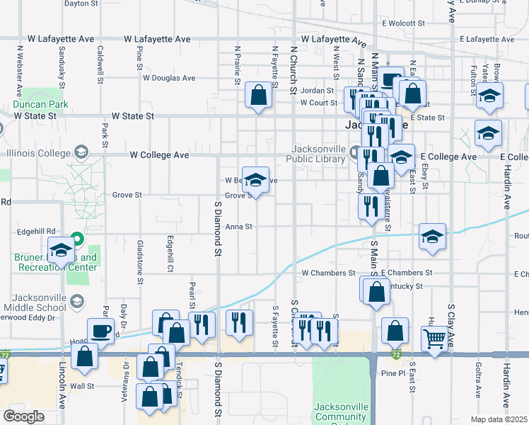 map of restaurants, bars, coffee shops, grocery stores, and more near 524 South Kosciusko Street in Jacksonville