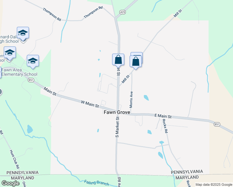 map of restaurants, bars, coffee shops, grocery stores, and more near 70 North Market Street in Fawn Grove
