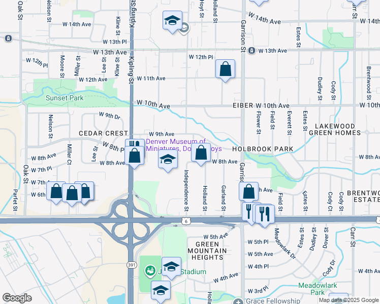 map of restaurants, bars, coffee shops, grocery stores, and more near 865 Hoyt Street in Lakewood