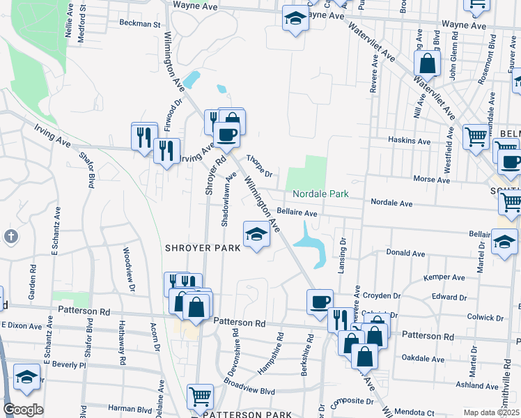 map of restaurants, bars, coffee shops, grocery stores, and more near 805 Wilmington Avenue in Dayton
