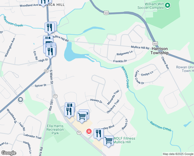 map of restaurants, bars, coffee shops, grocery stores, and more near 448 Woodruff Trail in Harrison Township
