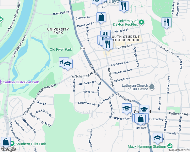 map of restaurants, bars, coffee shops, grocery stores, and more near 218 Far Hills Avenue in Dayton