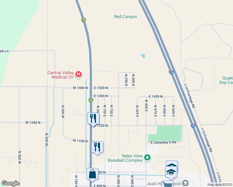 map of restaurants, bars, coffee shops, grocery stores, and more near 193 East 1450 North in Nephi