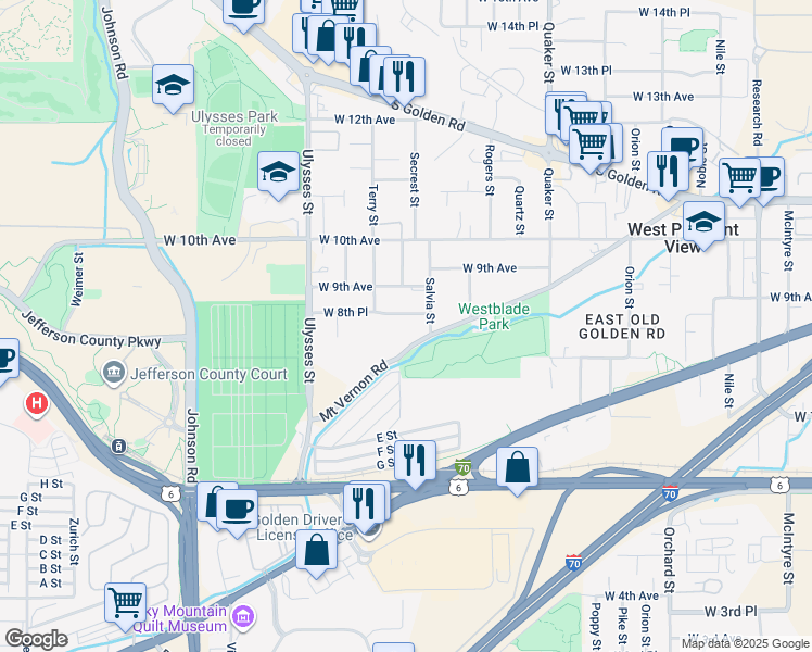 map of restaurants, bars, coffee shops, grocery stores, and more near 16925 West 8th Place in Golden