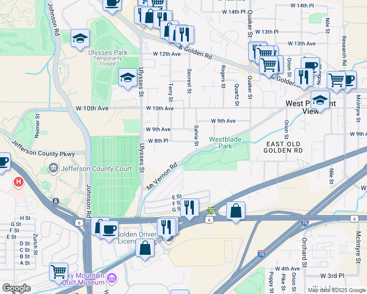 map of restaurants, bars, coffee shops, grocery stores, and more near 16925 West 8th Place in Golden