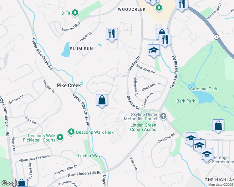 map of restaurants, bars, coffee shops, grocery stores, and more near 3246 Brookline Drive in Wilmington