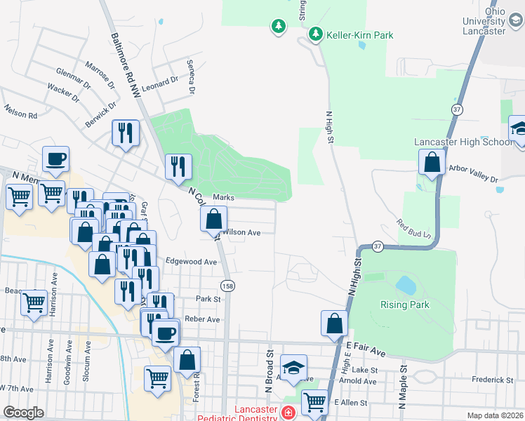 map of restaurants, bars, coffee shops, grocery stores, and more near 125 Marks in Lancaster