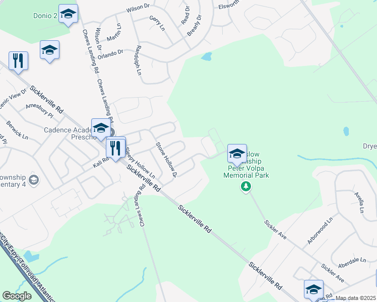 map of restaurants, bars, coffee shops, grocery stores, and more near 27 Chapel Circle in Sicklerville