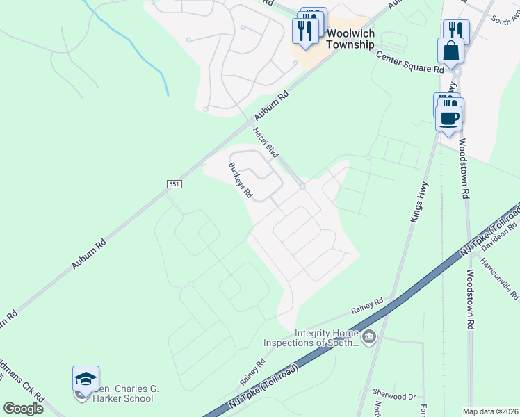 map of restaurants, bars, coffee shops, grocery stores, and more near 7 Buckeye Road in Swedesboro