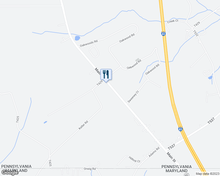 map of restaurants, bars, coffee shops, grocery stores, and more near 17368 Susquehanna Trail South in New Freedom