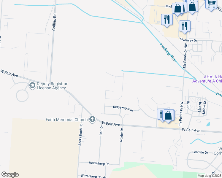map of restaurants, bars, coffee shops, grocery stores, and more near 2563 Sun Ridge Court in Lancaster