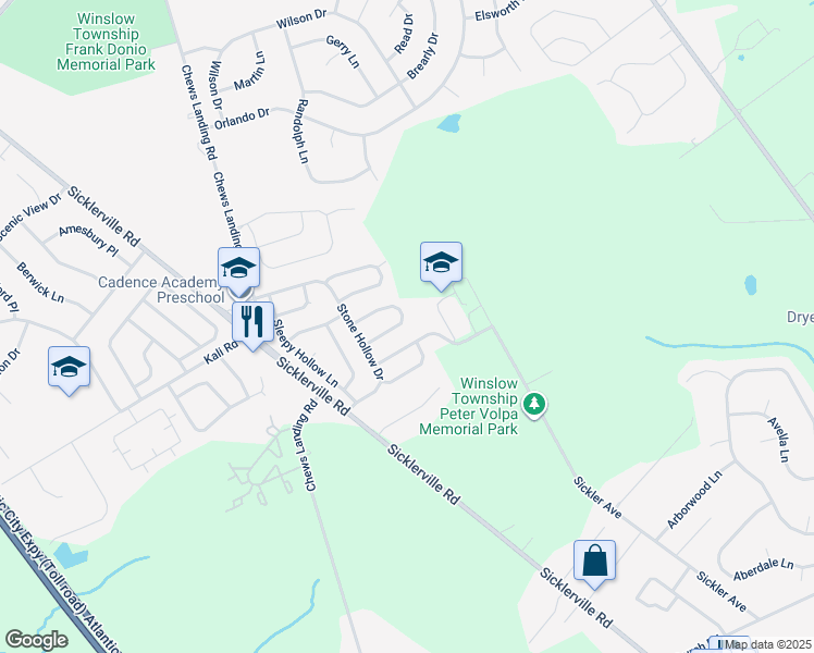map of restaurants, bars, coffee shops, grocery stores, and more near 27 Chapel Circle in Sicklerville