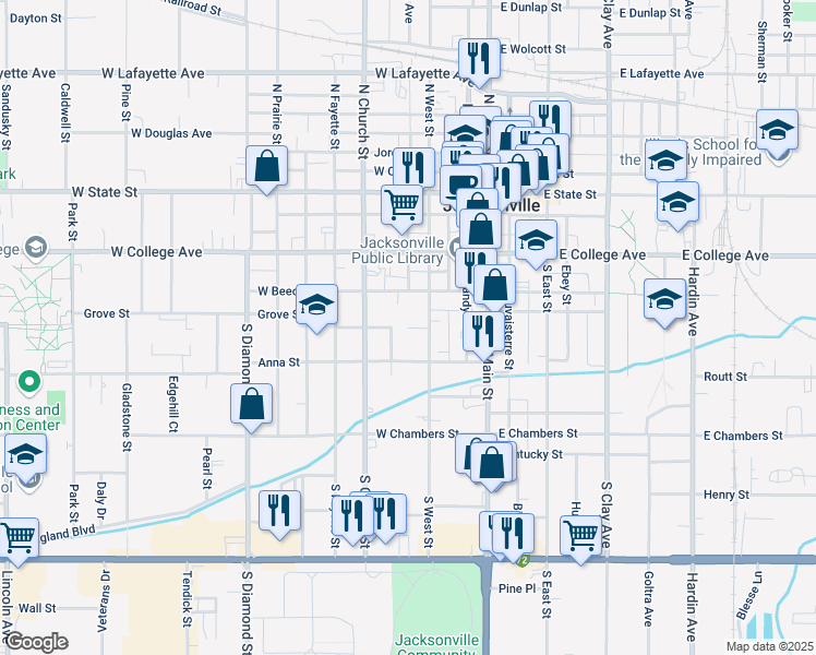map of restaurants, bars, coffee shops, grocery stores, and more near 398 Marion Street in Jacksonville
