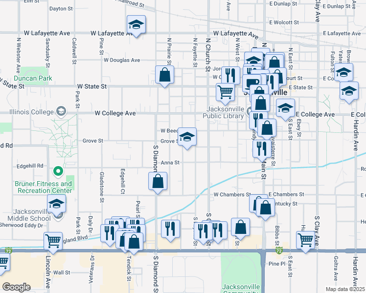 map of restaurants, bars, coffee shops, grocery stores, and more near 524 South Kosciusko Street in Jacksonville