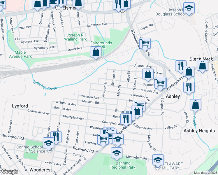 map of restaurants, bars, coffee shops, grocery stores, and more near 213 Matthes Avenue in Wilmington