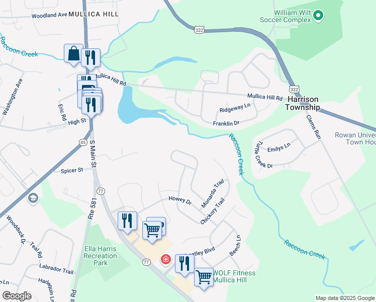 map of restaurants, bars, coffee shops, grocery stores, and more near 448 Woodruff Trail in Mullica Hill