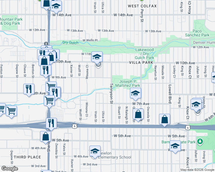 map of restaurants, bars, coffee shops, grocery stores, and more near 860 Utica Street in Denver