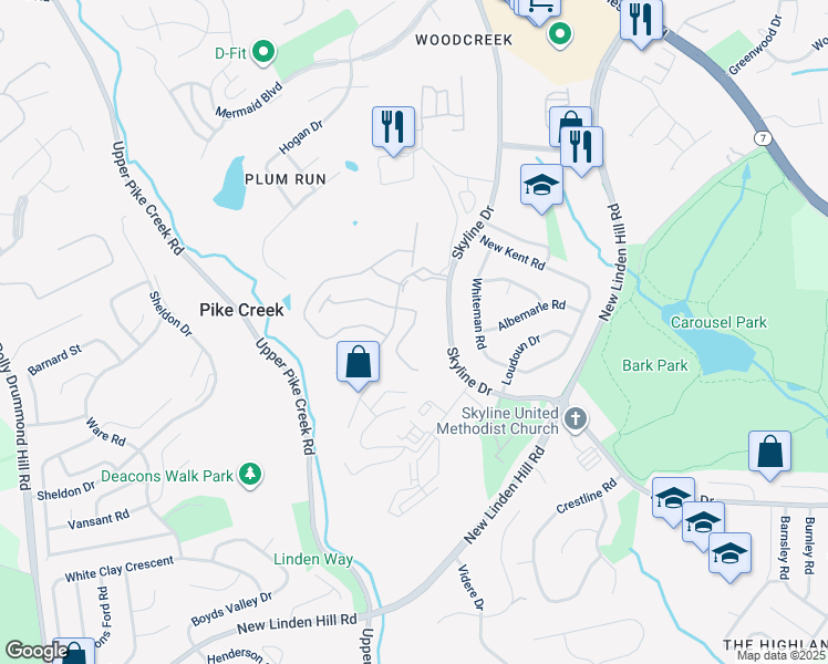 map of restaurants, bars, coffee shops, grocery stores, and more near 3239 Brookline Road in Wilmington