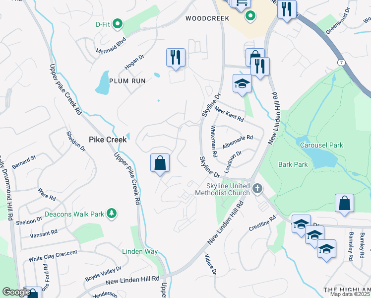 map of restaurants, bars, coffee shops, grocery stores, and more near 3239 Brookline Road in Wilmington