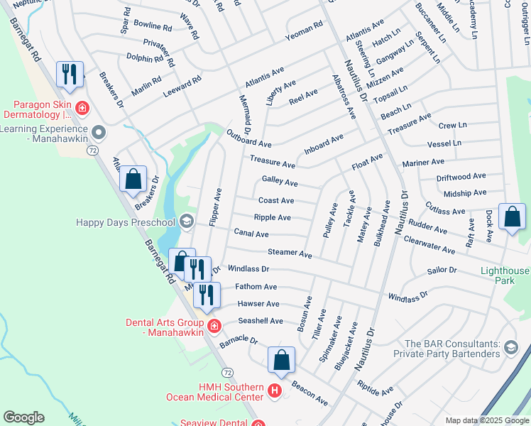 map of restaurants, bars, coffee shops, grocery stores, and more near 1210 Ripple Avenue in Stafford Township
