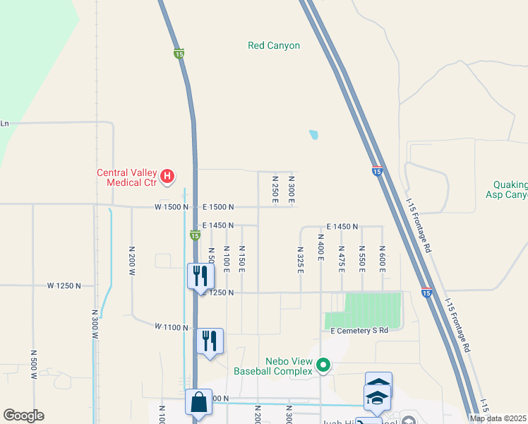 map of restaurants, bars, coffee shops, grocery stores, and more near 216 East 1500 North in Nephi