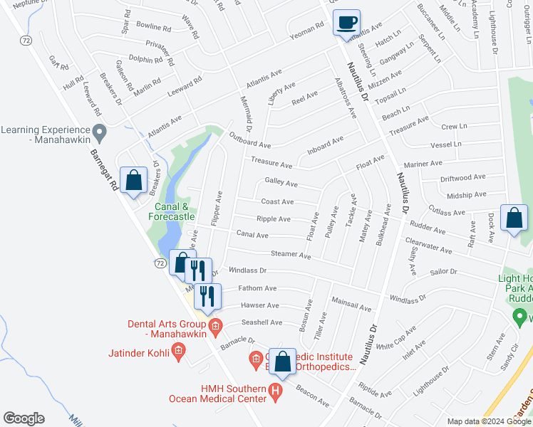 map of restaurants, bars, coffee shops, grocery stores, and more near 1210 Ripple Avenue in Stafford Township