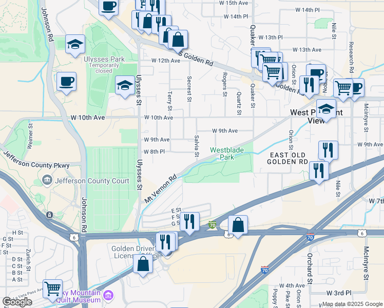 map of restaurants, bars, coffee shops, grocery stores, and more near 16824 West 8th Place in Golden