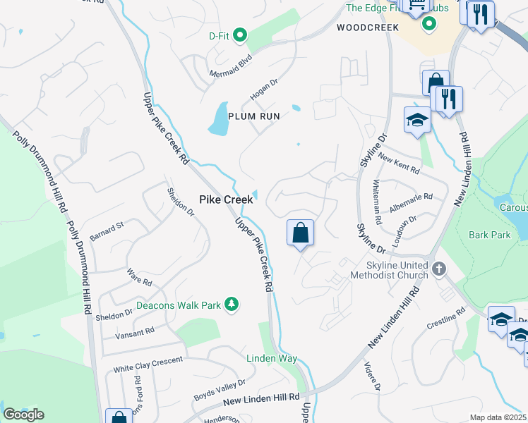 map of restaurants, bars, coffee shops, grocery stores, and more near 5503 Doral Drive in Wilmington