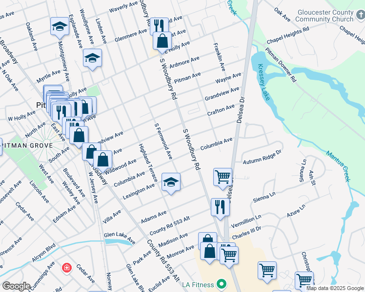 map of restaurants, bars, coffee shops, grocery stores, and more near 329 Wildwood Avenue in Pitman