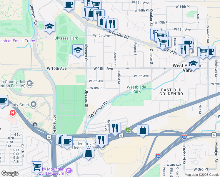 map of restaurants, bars, coffee shops, grocery stores, and more near 16916 West 8th Place in Golden