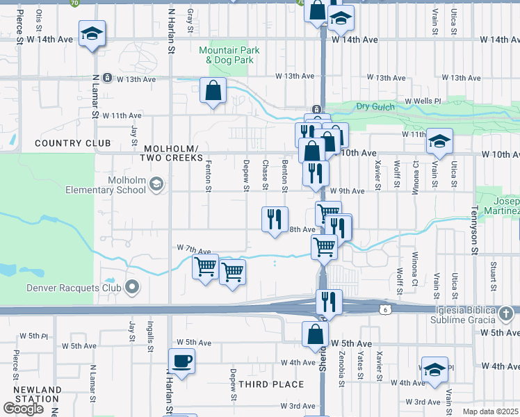 map of restaurants, bars, coffee shops, grocery stores, and more near 861 Chase Street in Lakewood