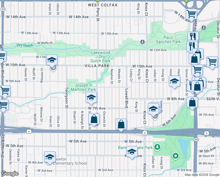 map of restaurants, bars, coffee shops, grocery stores, and more near 863 Newton Street in Denver