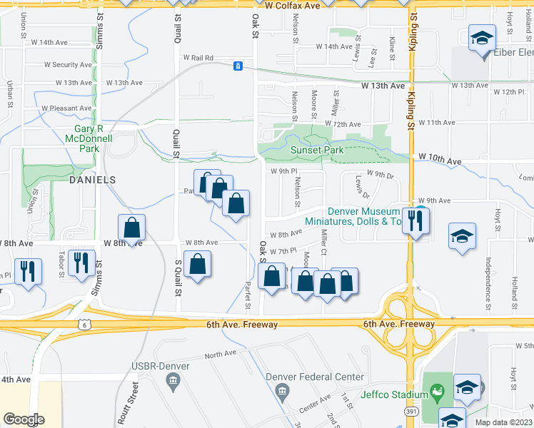 map of restaurants, bars, coffee shops, grocery stores, and more near 846 Oak Street in Lakewood