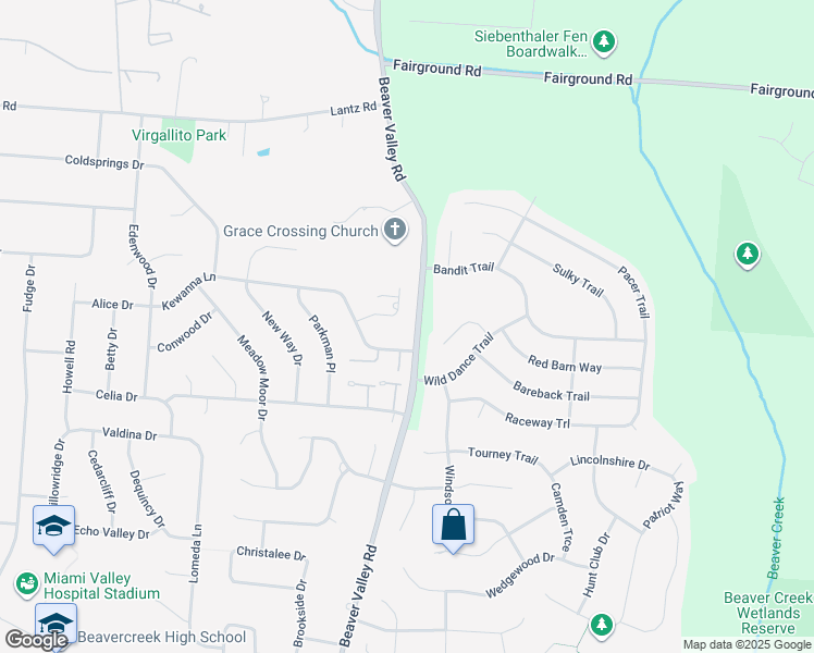 map of restaurants, bars, coffee shops, grocery stores, and more near 2331 East Wind Drive in Beavercreek