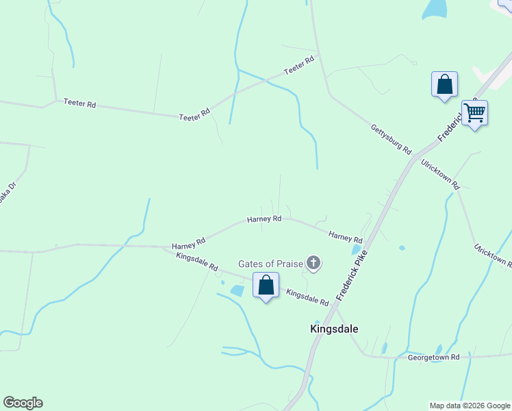 map of restaurants, bars, coffee shops, grocery stores, and more near 2226 Harney Road in Littlestown