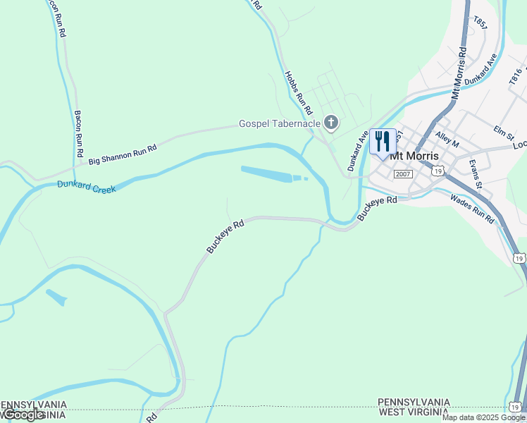 map of restaurants, bars, coffee shops, grocery stores, and more near 1265 Buckeye Road in Mount Morris