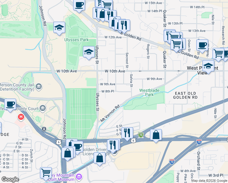 map of restaurants, bars, coffee shops, grocery stores, and more near in Wheat Ridge
